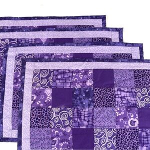 Exquisitely Hand Crafted Purple Patchwork Reversible Placemats - Set Of Four